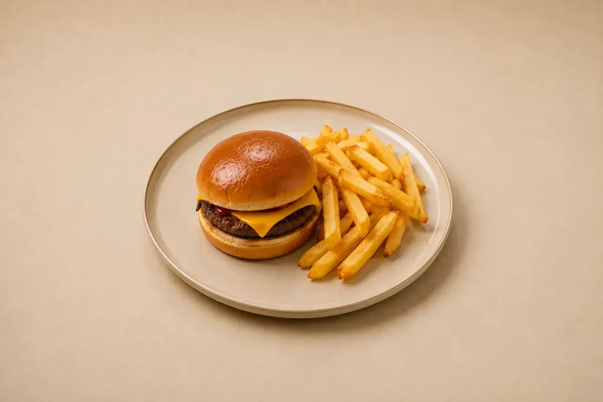 Hamburguesa infantil con patatas fritas